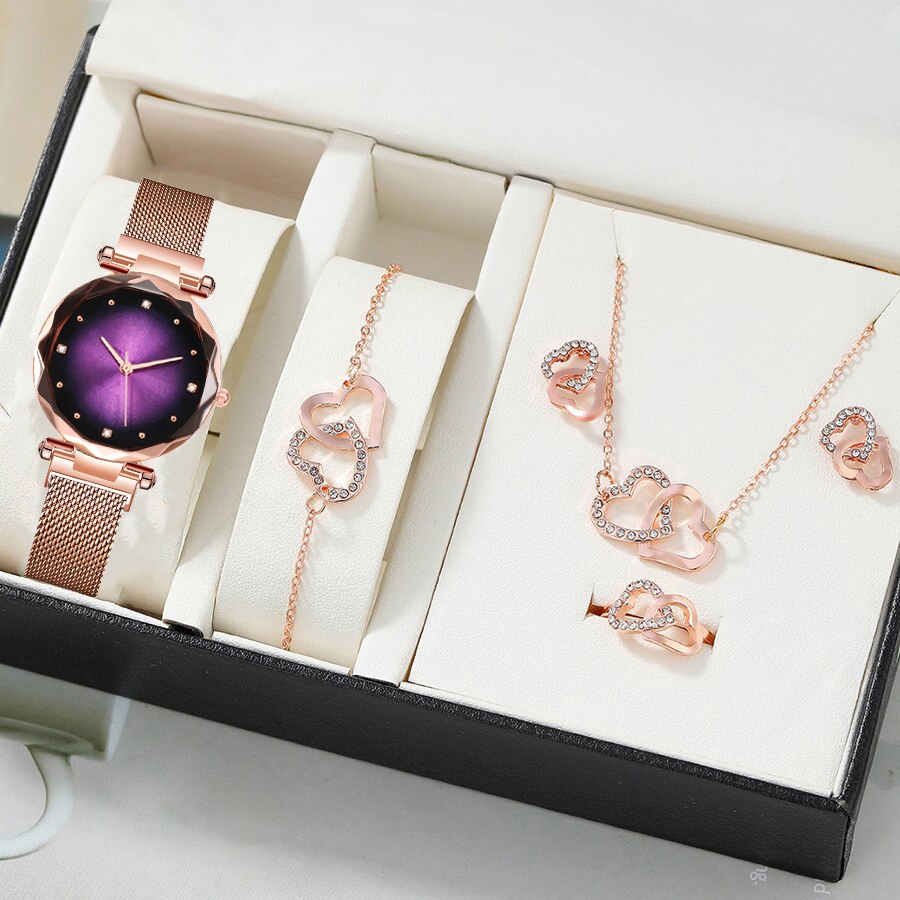 Ready Stock Starry Quartz Perhiasan Wanita Mewah Rose Gold Jam Tangan Wanita Jam Magnet(NO BOX)