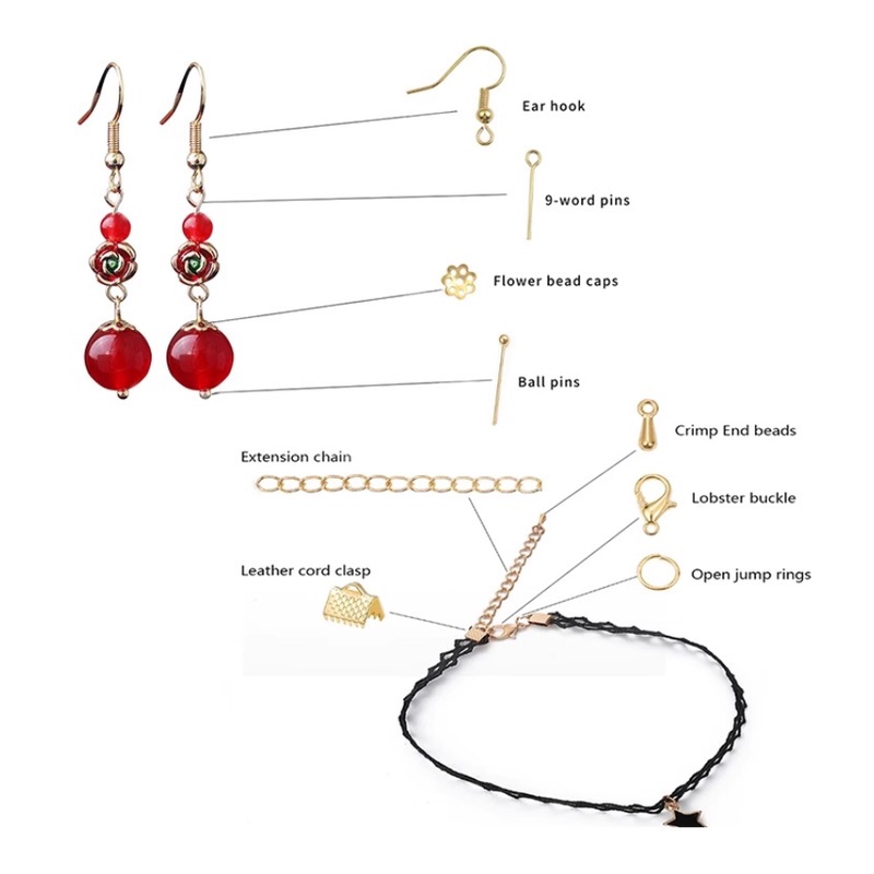 1set Fashion Set Perhiasan Gaya Campur/Bahan Membuat Perhiasan Handmade Serbaguna/Pin Kepala Kalung Rantai Anting Kait Kawat Jarum Kotak Untuk Membuat Perhiasan DIY Aksesoris