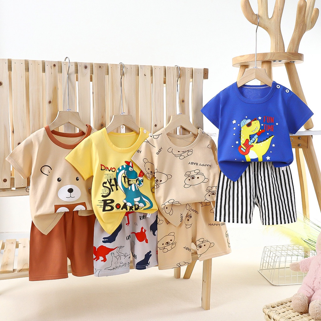 1234OS - Setelan Anak 0- 3 Tahun Model kartun Baju Setelan Anak Piyama Tidur Pendek Jumper Anak Bayi.