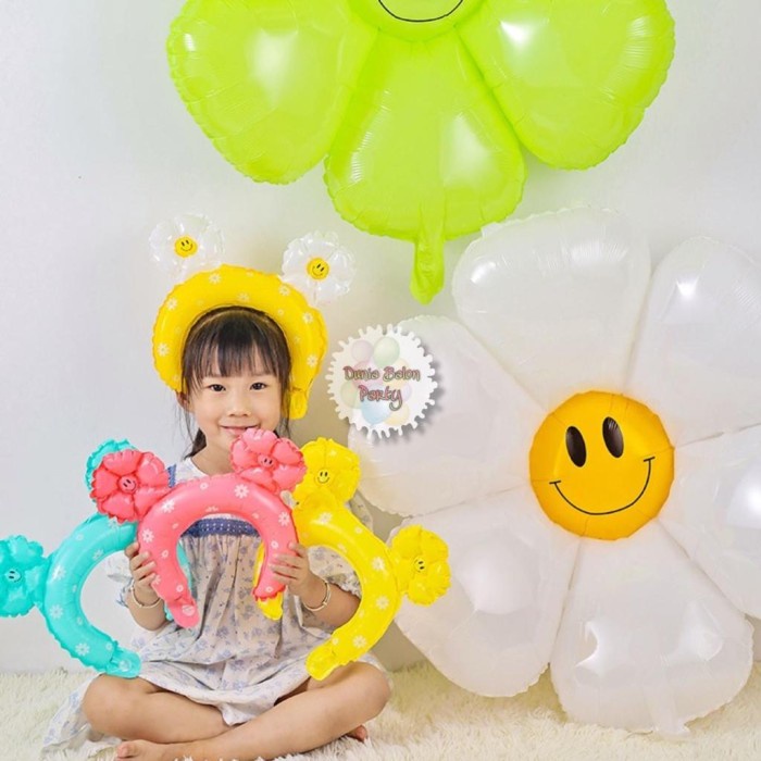 Balon Foil Bando Bunga Daisy / Headband Balloon / Balon Bandana Pastel