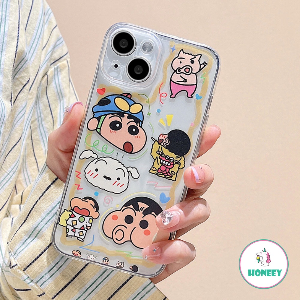 IPHONE Case Crayon Shin-chan Kartun Bening Kompatibel Untuk Iphone14 13 12 Pro Max Casing Iphone11 XR XS 7Plus 8Plus Clear Shockproof Back Cover