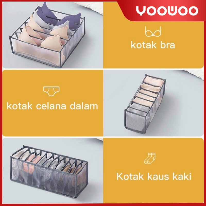 Tempat Penyimpanan 3in1 Underwear Mesh Storage Box Kotak penyimpanan kaus kaki