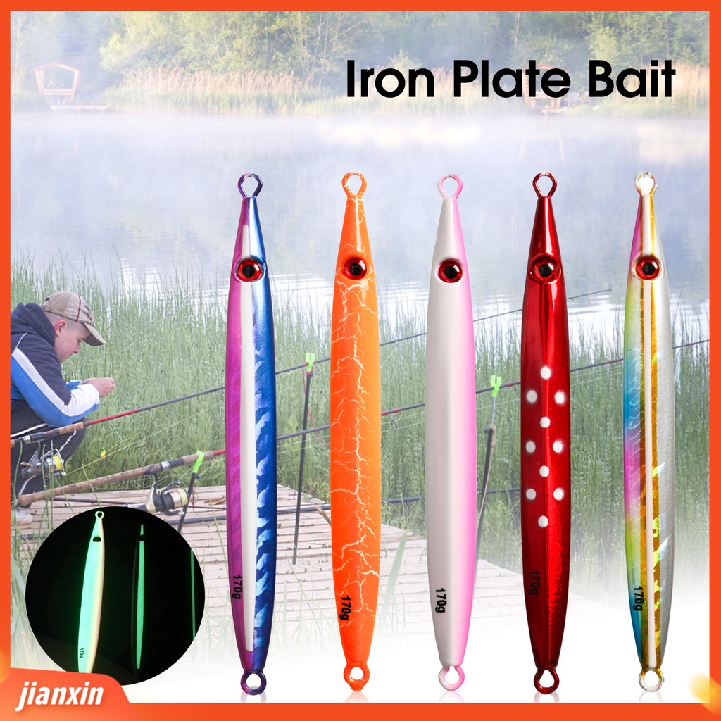 (In Stock) 170g /17cm Cepat Wastafel Tidak Teratur Retak Permukaan Jig Lure 3D Mata Plat Besi Luminous Lure Umpan Perlengkapan Memancing