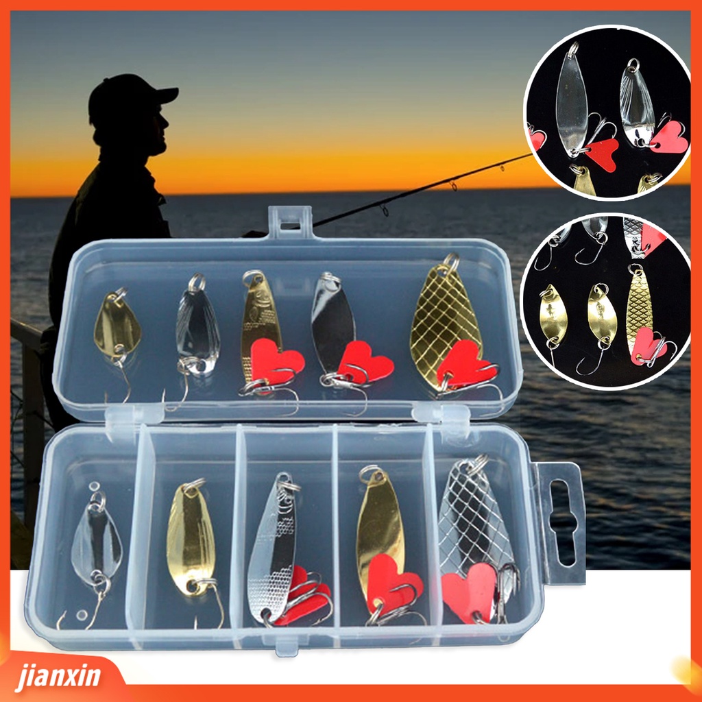 (In Stock) 10Pcs /Box Umpan Pancing Ringan 3kait Metal Tajam Simulasi Sequin Baits Kit Untuk Outdoor