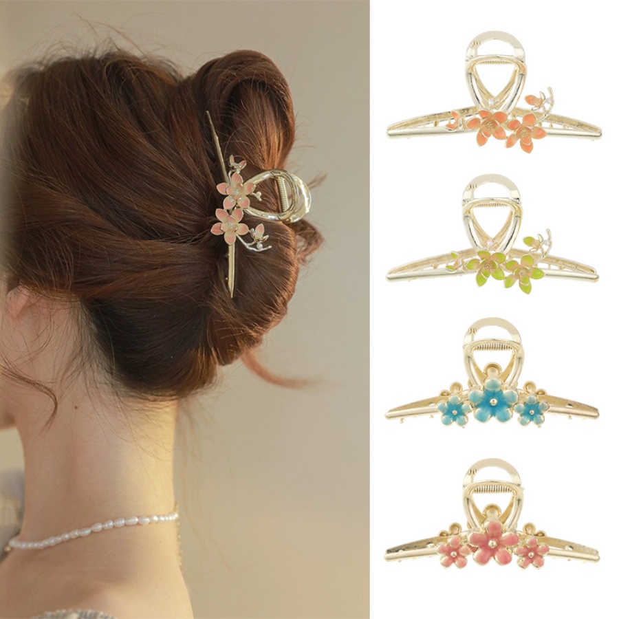 Korea Alloy Emas Bunga Rambut Klip Woman Fashion Ponytail Clip Hairpin Aksesoris Rambut