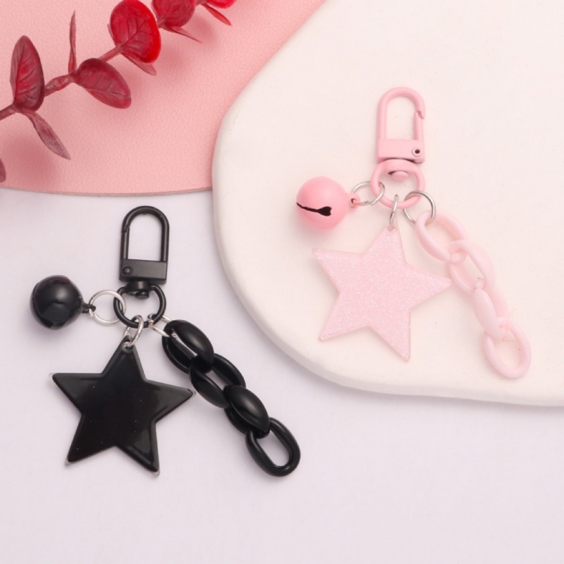 Ins Gaya Bintang Akrilik Liontin Gantungan Kunci/ Fashion Glitter Pentagram Key Ring/ Paduan Kreatif Bell Gantungan Kunci Headphone Kotak Aksesoris