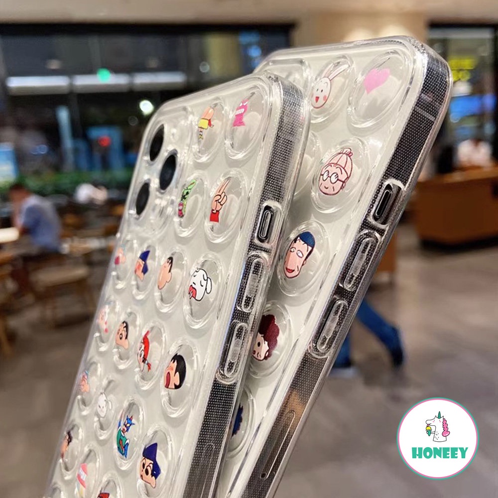 IPHONE Lucu 3D Kartun Chi-bi Maruko Gelembung Perlindungan Shockproof Casing Ponsel Untuk Iphone11 12 13 14 Pro Max X XR Xs7 8 Plus Penutup Belakang Bening