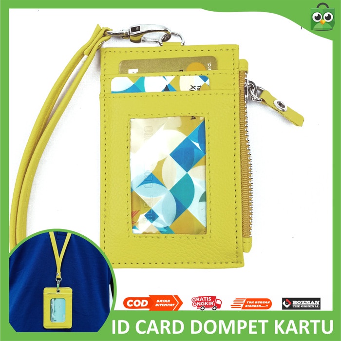 

[DD] Lanyard ID Card NameTag Resleting Dompet Card Holder Kulit PU Leather - Kuning