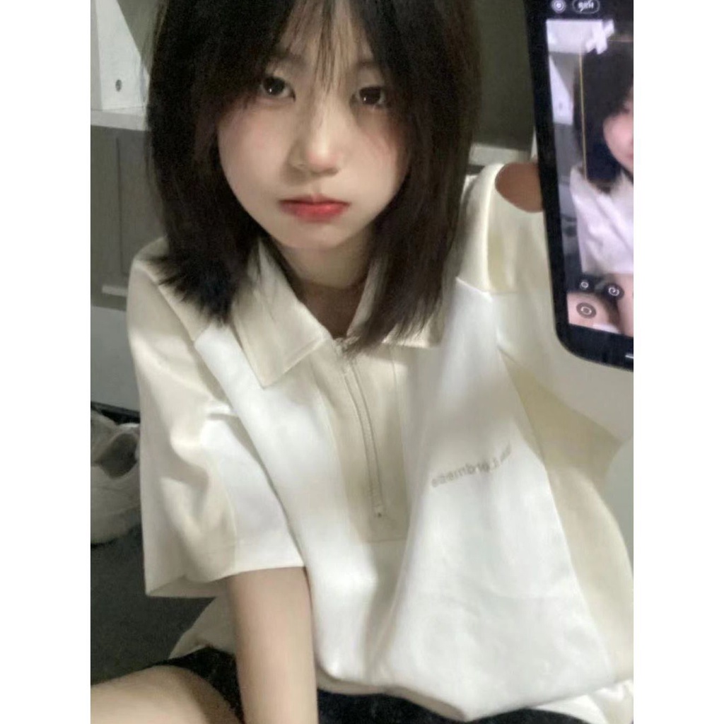 Premium Polo Shirt Wanita Lengan Pendek Oversize Casual Atasan