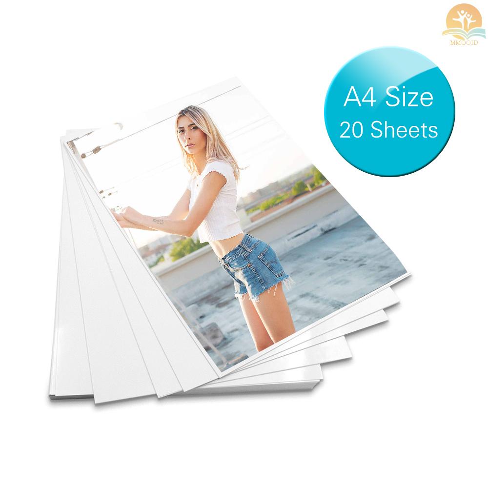 In Stock Professional A4 Size 20 Sheets Glossy Photo Paper 8.3 * 11.7 Inch 200gsm Waterproof Resistant High Gloss Finish Surface Quick Dry for  Epson HP Color Inkjet Printer