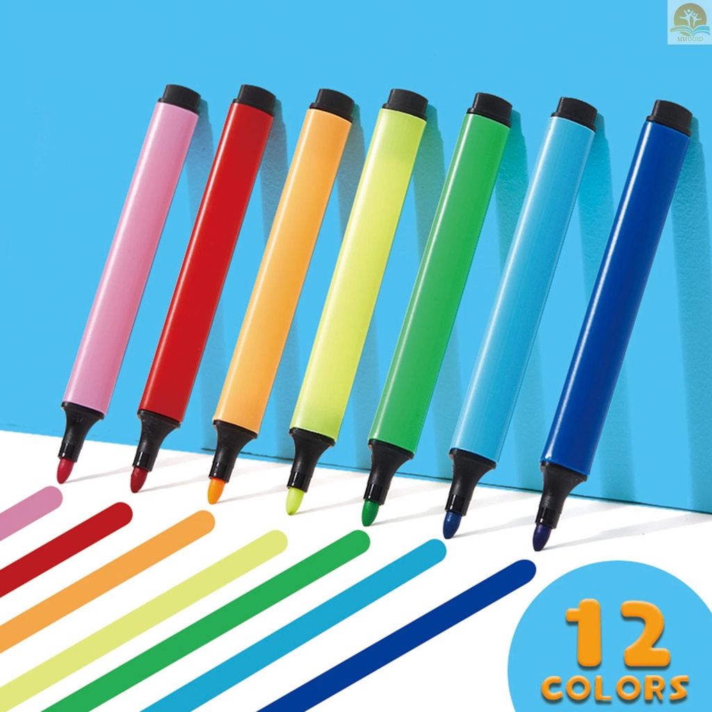 In Stock JIELISI 12warna Pulpen Spidol Cat Air Rounded Bullet Point Pen Kit Dapat Dicuci Berwarna Penanda Cat Tinta Kapasitas Besar Dengan Wadah Penyimpanan Untuk Melukis Menggambar Tulisan Col