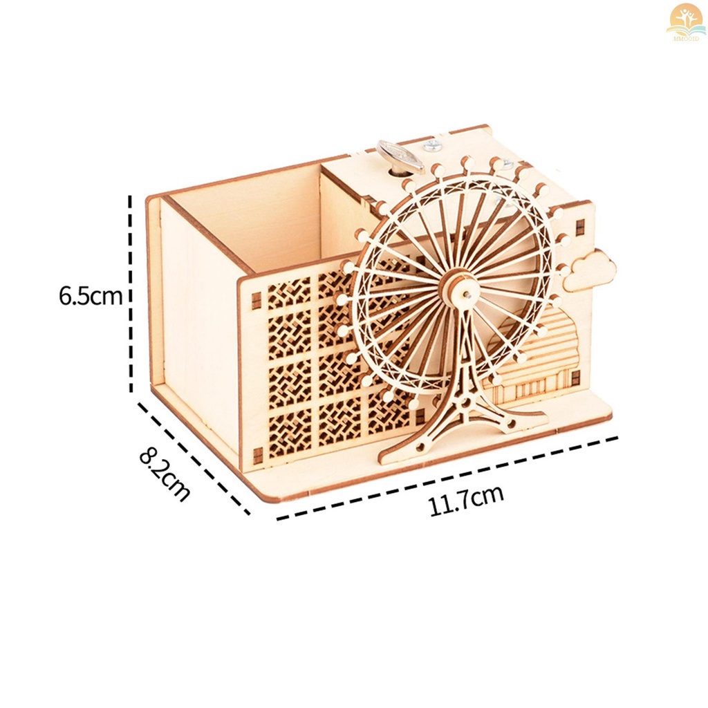 In Stock 3D Puzzle Kayu Ferris Wheel Jarum Jam Kotak Musik Pen Holder DIY Perakitan Craft Model Kit Dengan Laci Penyimpanan Dekorasi Rumah Hadiah Edukasi Untuk Siswa Laki-Laki Perempuan Adul