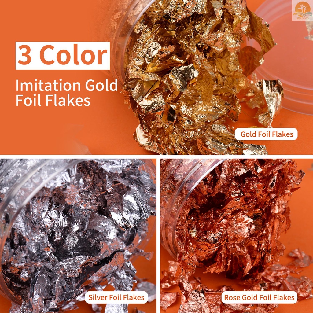 In Stock 10g Per Warna Foil Emas Imitasi Serpihan 2botol Foil Metalik Serpihan Untuk Membuat Perhiasan Resin Kuku Seni Lukisan Kerajinan DIY Dekorasi Rumah Furniture, Gold+Silver