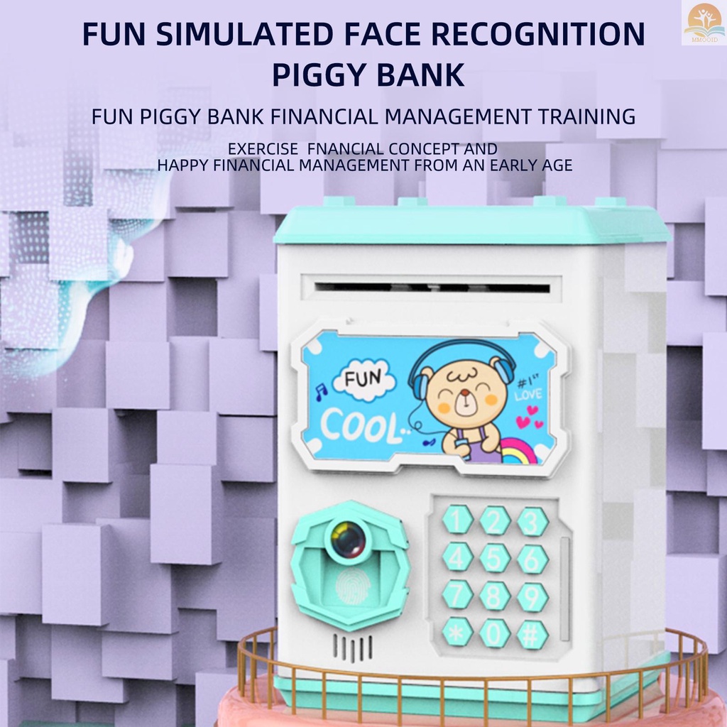 In Stock Celengan Elektronik Kartun Mini Mesin ATM Suara Aman Kotak Uang Perlindungan Password Simulasi Wajah Dan Pengenalan Sidik Jari Money Bank Cash Coins Saving Box Early E
