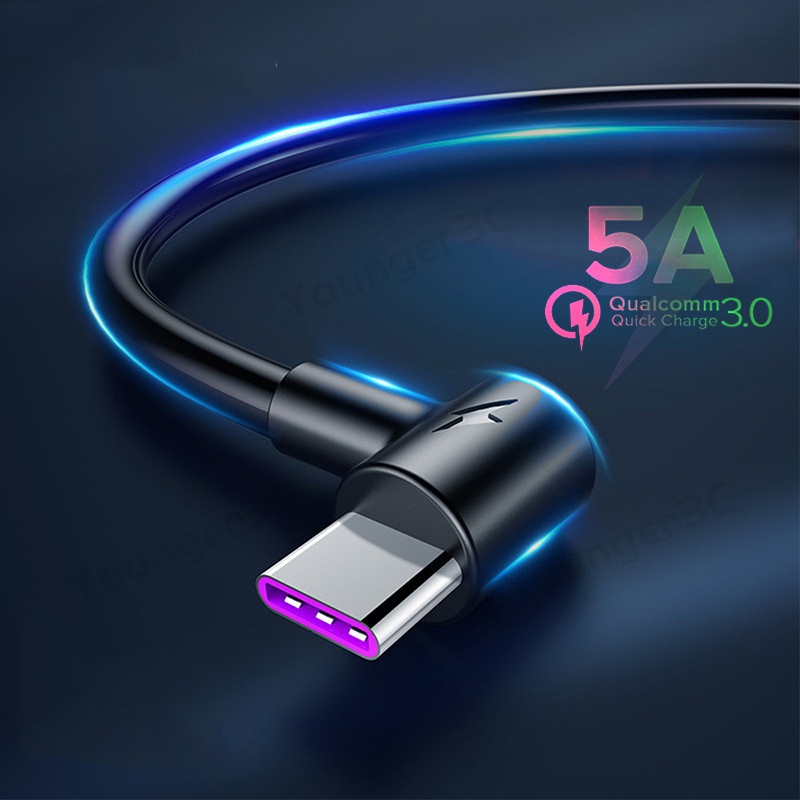 Kabel charge Super Cepat Elbow 90derajat 5A Kabel USB Flash Charging Untuk ios Android Type-C Kabel Data Handphone