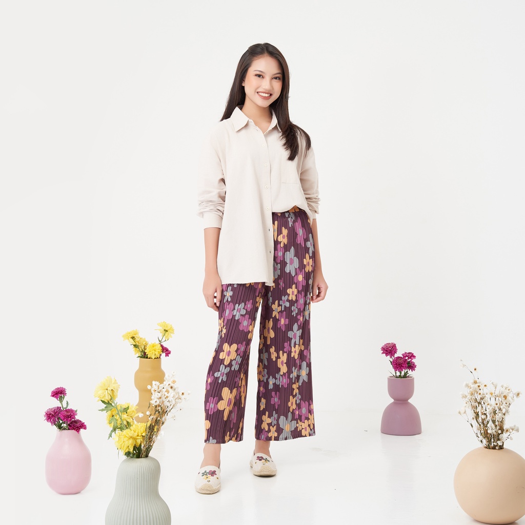 GIYOMI - Challa Pants Fig Purple / Celana Wanita / Celana Bahan Polysilk / Bawahan Wanita