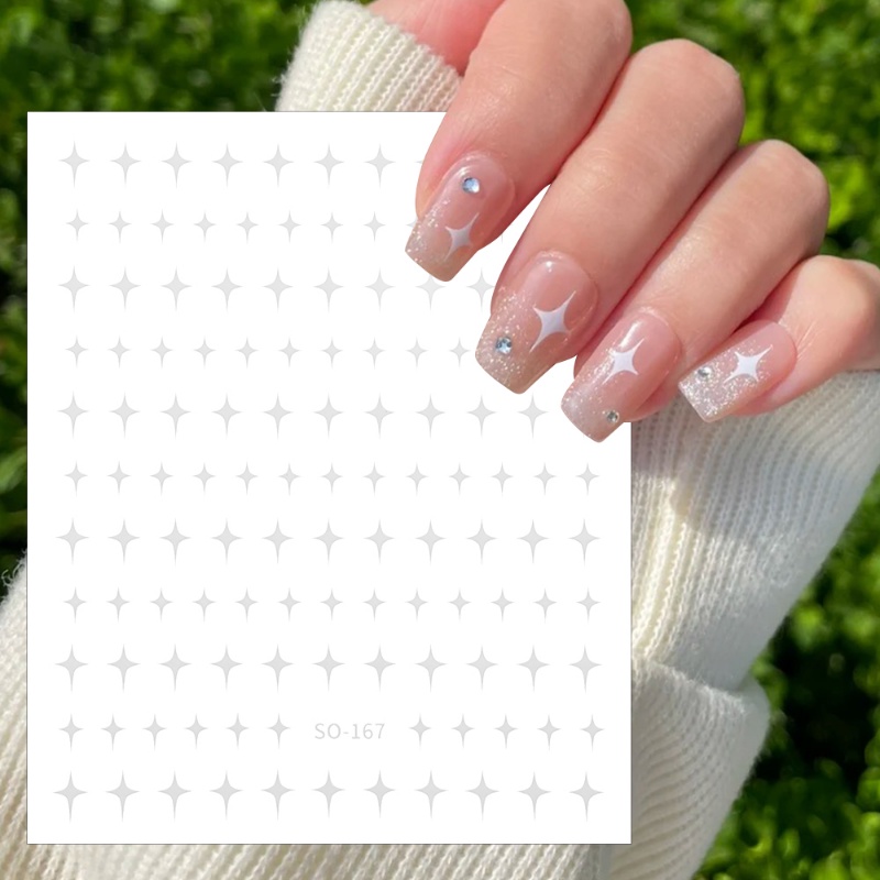 [Fitur] 1pc Self-Adhesive 3D Star Nail Decals/Ins Star Shing Nail Stickers/Simple Gold Silver Manicure Decor/DIY Nail Art/Aksesoris Kuku/Alat Kuku Untuk Wanita