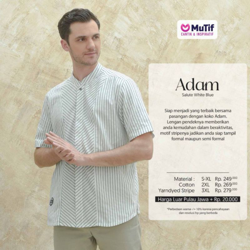 Koko Dewasa Mutif Adam White Blue Kemeja Koko Lengan Pendek