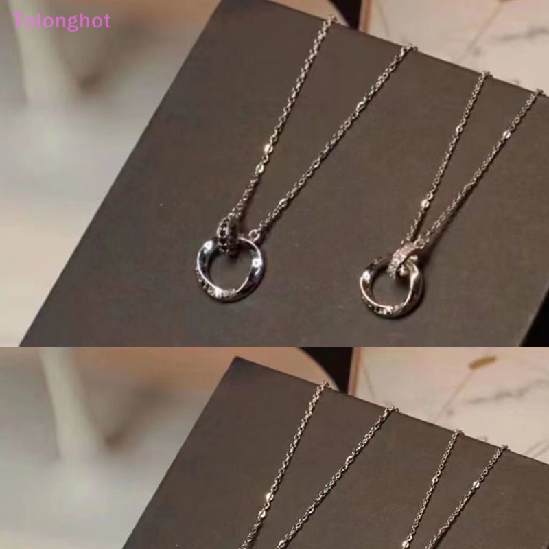 Tolonghot&gt; Mobius Intertwined Round Zirconia Pasangan Kalung Rantai Klavikula Cahaya Punk Geometris Manis Keren Perhiasan Hadiah Pesta well