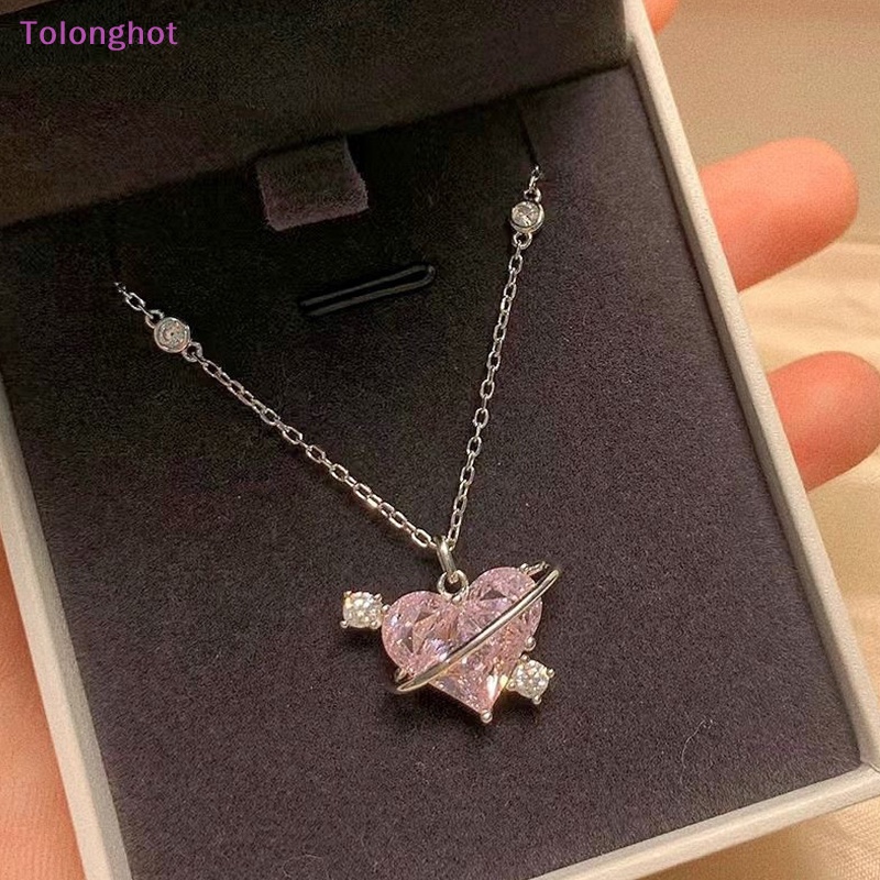 Tolonghot&gt; Fashion Planet Merah Muda Hati Zirkon Kalung Wanita Pesona Aesthetic Klavikula Rantai Kalung Untuk Valens Hari Hadiah Pesta Perhiasan well