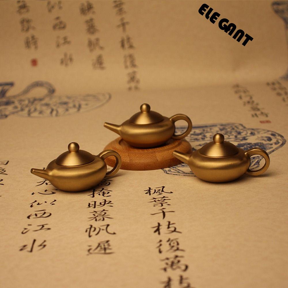 【 ELEGANT 】 Kuningan Teko Kecil Kreatif Sederhana Dekorasi Desktop Pajangan Perhiasan Pegangan Pot Kerajinan Tangan Logam