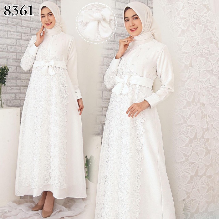 Promo New Style Gamis Putih Gamis Brukat Brokat Gamis Polos 8361 - Putih