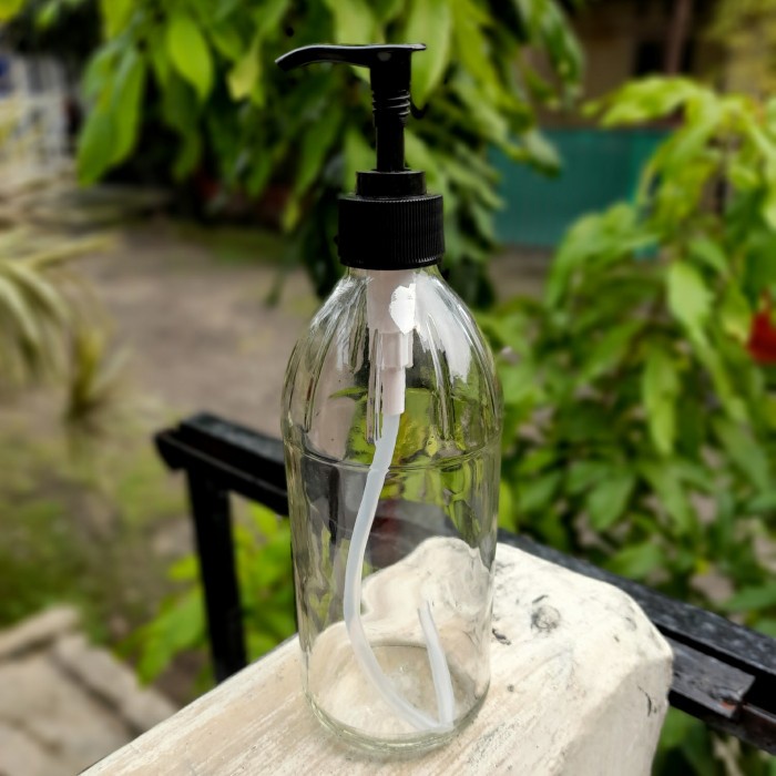 SALE Botol Pump Kaca 1000ml Bening / Botol Kaca 1 liter tutup pump Termurah