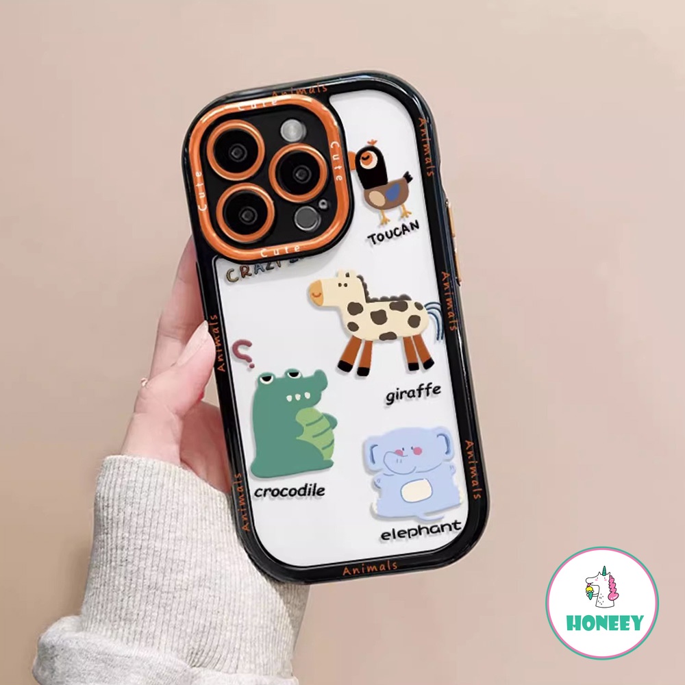 Ins Lucu Kartun Buaya Jerapah Casing Ponsel Akrilik Bening Kompatibel Untuk iPhone 14 Pro 13 11 12 Pro Max Shockproof Handphone Cover