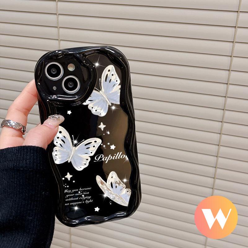 Case Bunga Seni Lukisan Minyak Kompatibel Untuk IPhone 7Plus 14 13 12 Pro MAX XS Max7 6S 8 6 Plus Se2020 11 XR X 3D Wavy Curved Edge INS Korean Fantasy Glitter Butterfly Soft Case