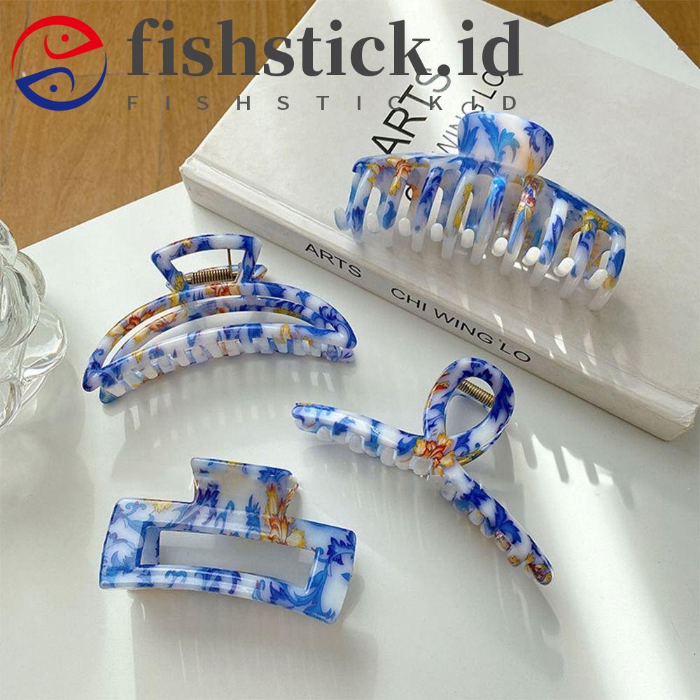 Fishstick Gaya Korea Cakar Rambut Gadis Manis Klip Hiu Bunga Porselen Klip Grab Besar Untuk Hiasan Kepala Wanita