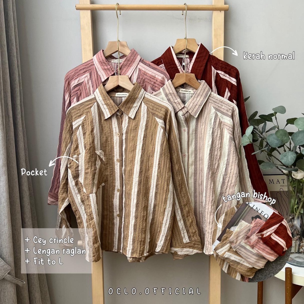 Oclo Krisazni Shirt 2184-01 atasan wanita crinkle salur basic daily wear