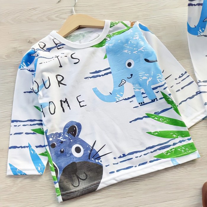 ✨NEW✨ -BAJU TIDUR ANAK SETELAN PIYAMA PANJANG PEACHBELLO MOTIF HEWAN GAJAH - Size 4 (1-2th)