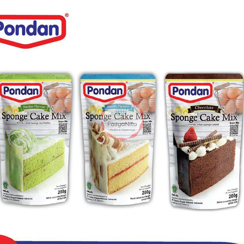 

Pondan Sponge Pouch 200g - vanila, cokelat, pandan