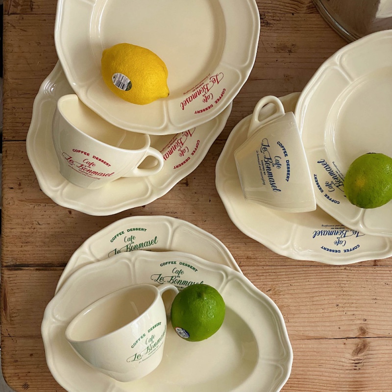 [siggi] LE BONAMASEL Aesthetic Korean Plate Glass / Piring Gelas Keramik Premium / Set Piring Gelas 