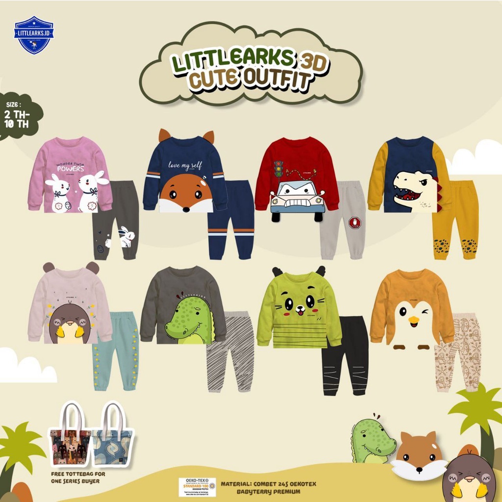 Set 3D Cute Outfit by Little Ark's | Setelan Panjang Anak Unisex