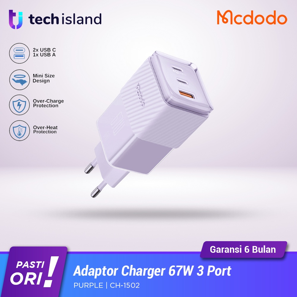 Mcdodo Adaptor Charger 67W 3 Port USB-C+USB-A Super Fast Charging PD QC PPS CH-150 Series