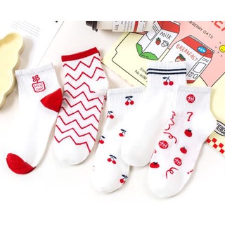 Kaos Kaki Wanita Motif Cherry Merah Kaos Kaki Pendek Socks Fashion Korean