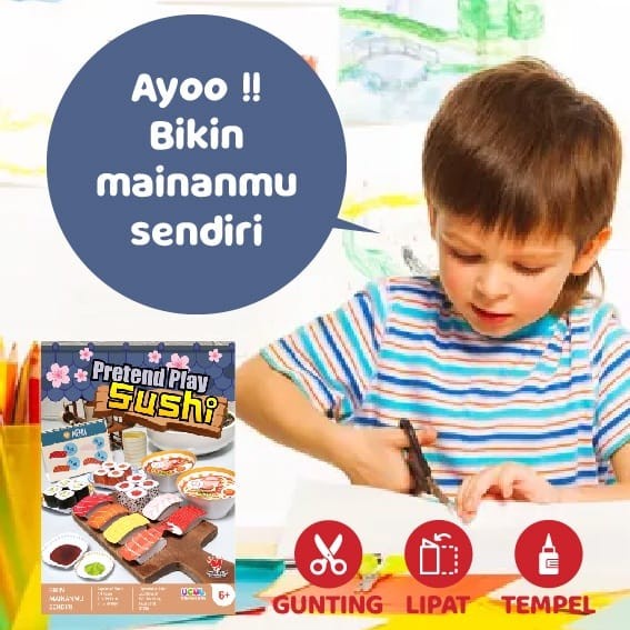 UCUL Mainan Anak Edukasi Paper Craft Sushi Pretend Play Lipat Tempel