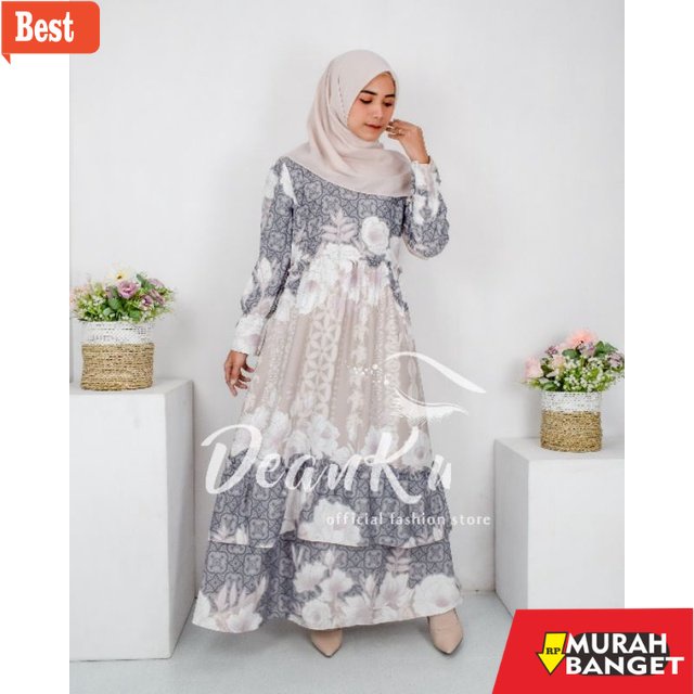GAMIS RAMADHAN TERBARU UNTUK WANITA- DeanKu Floren Dress Gamis Hari Raya Lebaran Wanita Muslimah Sya