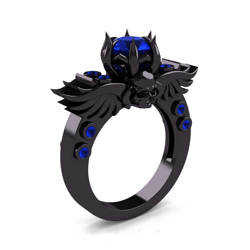 Goldkingdom Aksesoris Perhiasan Fashion Ready Stock Cincin Tengkorak Berlapis Dengan Cincin Permata Emas Dan Merah Perhiasan Gaya Punk.