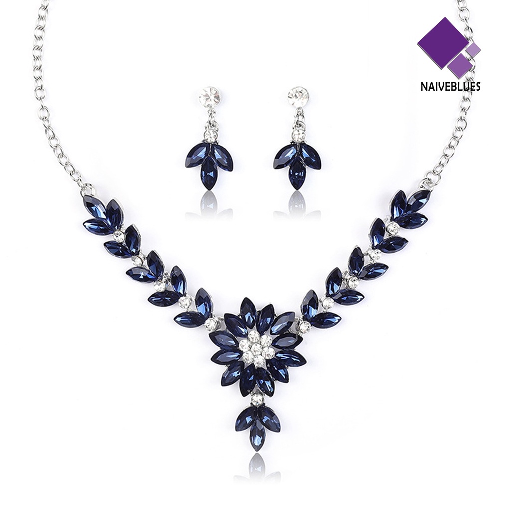 Naiveblue &gt; 1set Menjuntai Anting Kristal Imitasi Pengerjaan Indah Warna Geometris Indah Berlian Imitasi Aksesori