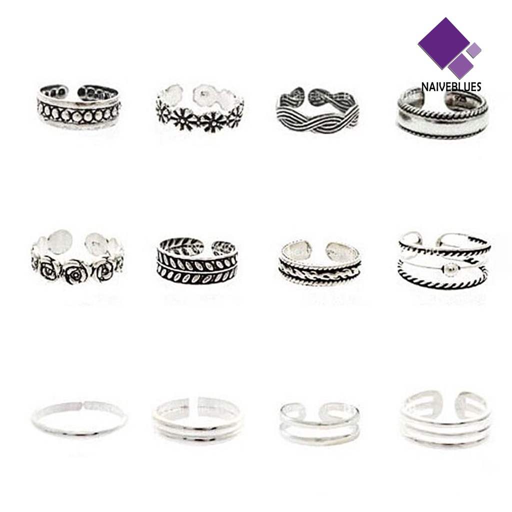 Naiveblue &gt; 12pcs/Pack Cincin Kaki Desain Adjustable Unisex Joint Fashionable Aksesori Pesta