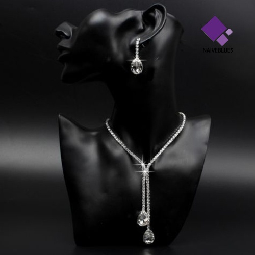 Naiveblue &gt; Bridal Pesta Pernikahan Berlian Imitasi Liontin Kalung Anting Perhiasan