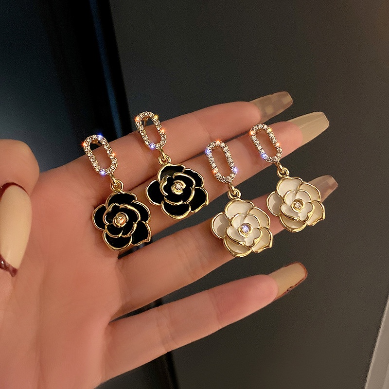 925jarum Perak Mutiara Anting Bunga Camelia Korea Vintage Liontin Anting Untuk Wanita Perhiasan Hadiah
