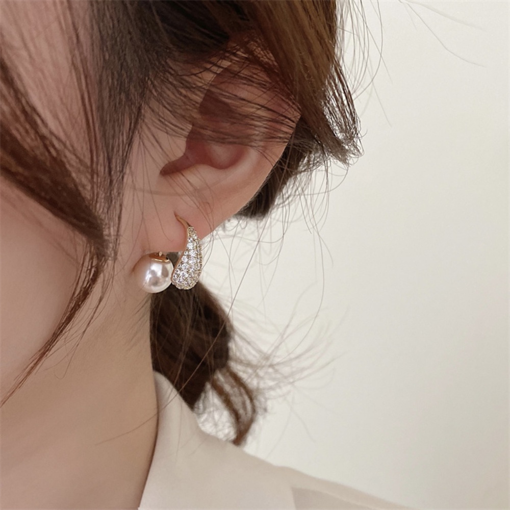 Anting Gesper Mutiara Lingkaran Tetesan Air Sederhana Fashion Korea