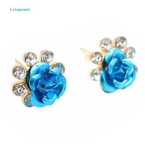 Lilyscent Wanita/'s Fashion Rose Flower Ear Studs Berlian Imitasi Bertatahkan Anting Perhiasan Hadiah