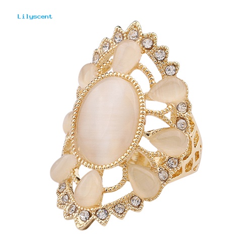 Lilyscent Wanita/'s Fashion Besar Elips Opal Berlian Imitasi Hollow Dekorasi Pesta Cincin Hadiah Perhiasan