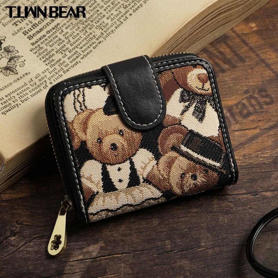 Sera Tiantian Winnie the Pooh Pendek Dompet Perempuan Edisi Korea Lucu Lipat Fashion Kecil Segar Dompet Koin Multifungsi Pemegang Kartu