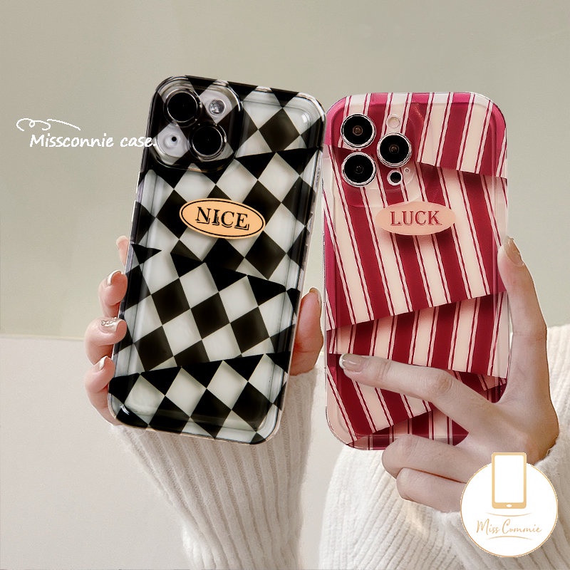 IPHONE Shockproof Airbag Soft Tpu Phone Case Kompatibel Untuk Iphone11 12 14 13 Pro Max7 6 8 6s Plus X XR 7Plus XS Max SE 2020 Couple Ins Art Stripe Diamond Irregular Pattern Cover