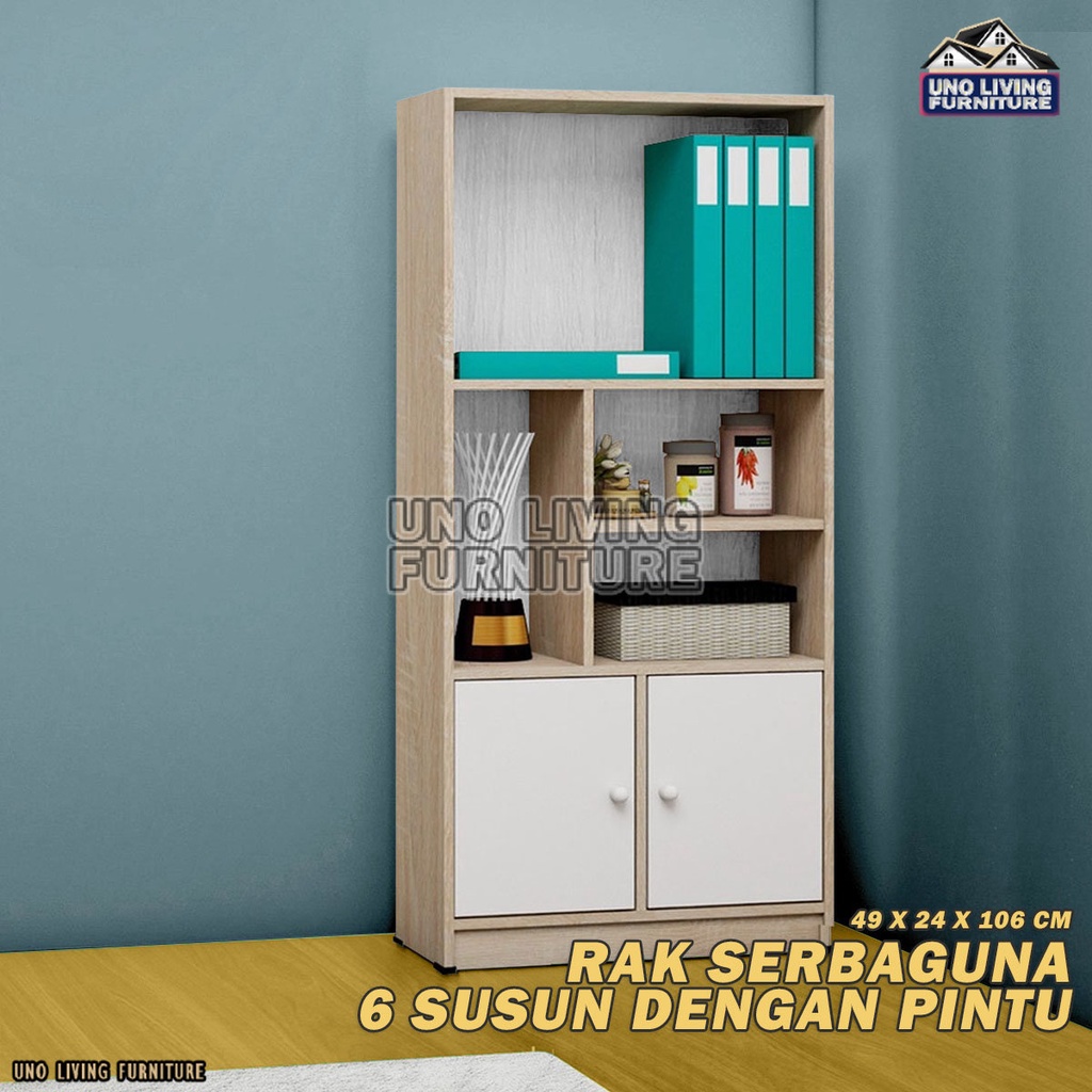LEMARI RAK BUKU SERBAGUNA RSG 5 RAK KAYU TERBARU MURAH RAK 5 SUSUN DENGAN PINTU